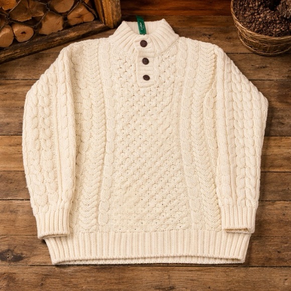 L.L. Bean Other - LL Bean Made in Ireland Fisherman Chunky Knit Sweater Men’s size XXL Cream